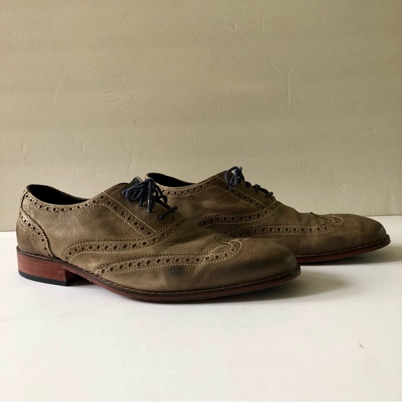 Cole Haan Men's Nike Air Colton Olive Taupe Distressed Leather Wingtip Oxfords - Picture 1 of 9
